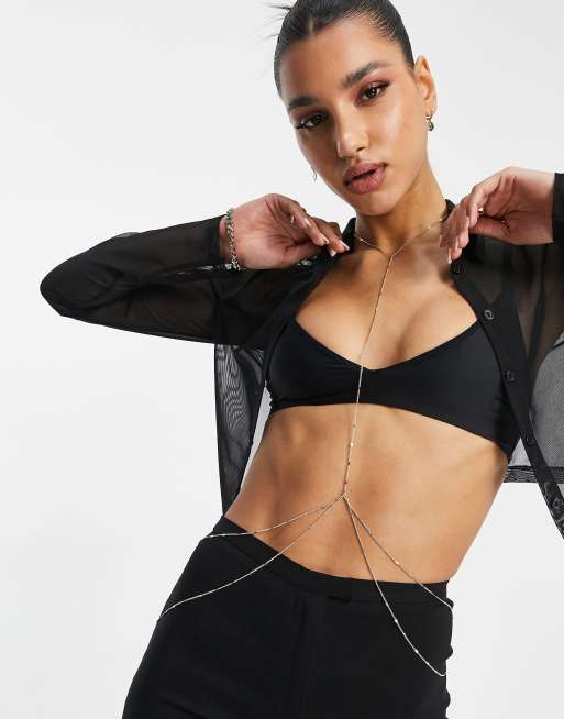 ASOS DESIGN body chain in fine dot dash chain in gold tone