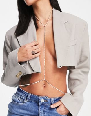 ASOS DESIGN body chain with crystal cupchain in gold tone