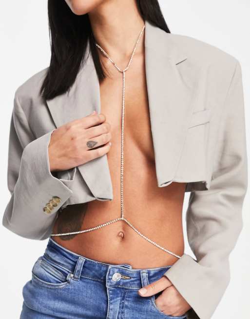 ASOS DESIGN body chain with pearls in gold tone