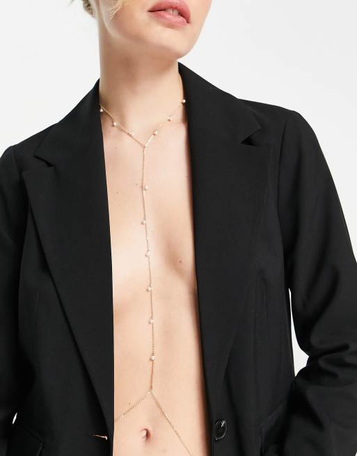 ASOS DESIGN body chain top in gold tone