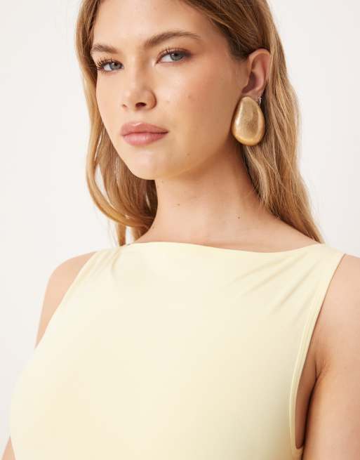 ASOS DESIGN - Body color limone con scollo a barchetta senza cuciture, 3 di 4