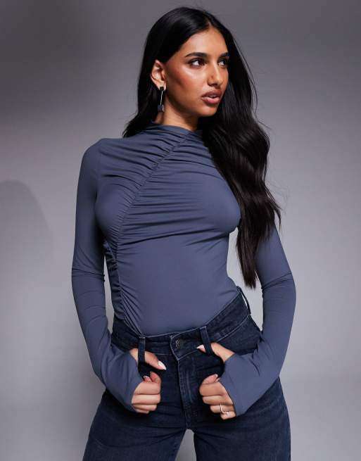 ASOS DESIGN - Body con dettaglio arricciato antracite