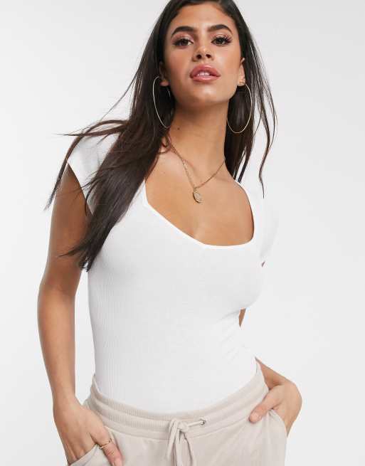 ASOS DESIGN - Body con scollo a cuore e maniche ad aletta bianco