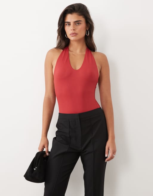 ASOS DESIGN body con scollo rotondo in poliammide bordeaux, 3 di 4