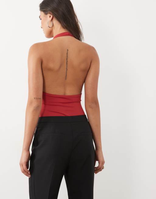 ASOS DESIGN body con scollo rotondo in poliammide bordeaux, 4 di 4