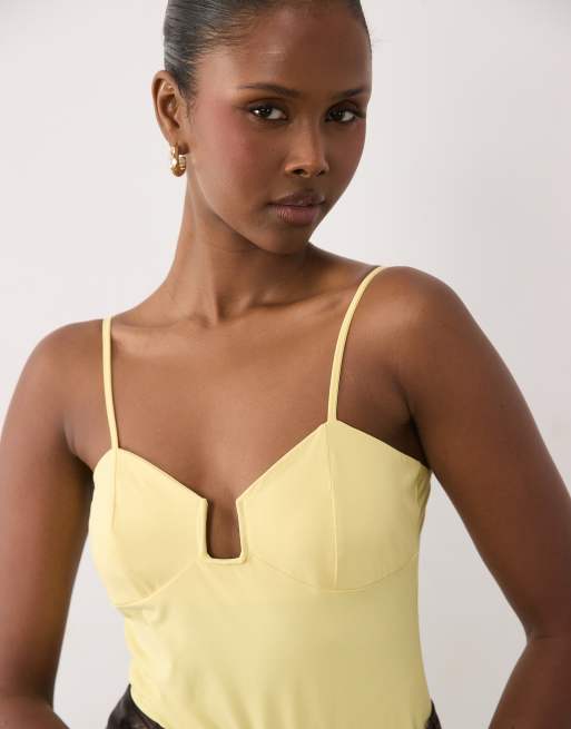 ASOS DESIGN - Body con spalline sottili compatto color latticello con scollo profondo con ferretto, 4 di 4