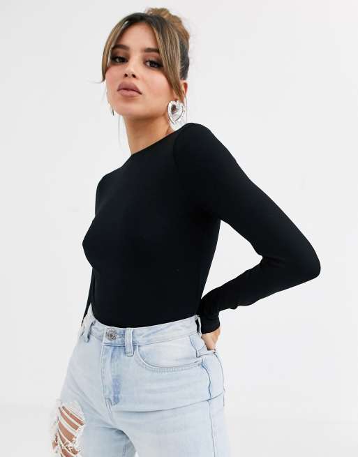 ASOS DESIGN - Body dos nu à manches longues - Noir