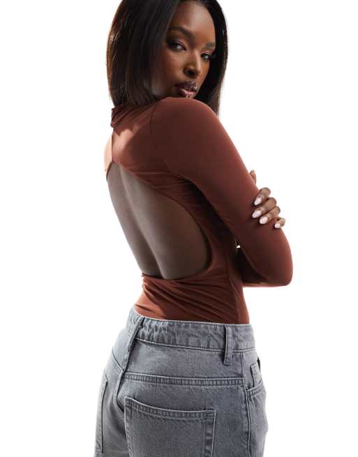 ASOS DESIGN - Body double épaisseur près du corps avec dos découvert - Marron cappuccino
