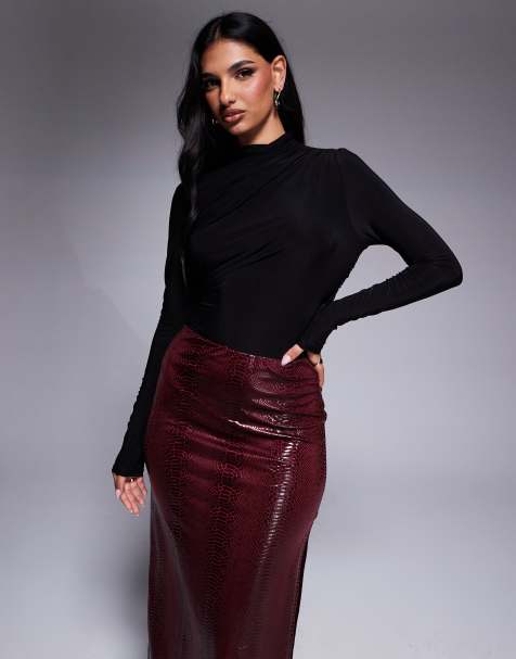 ASOS DESIGN - Body drapé à manches longues et col montant - Noir - view 1