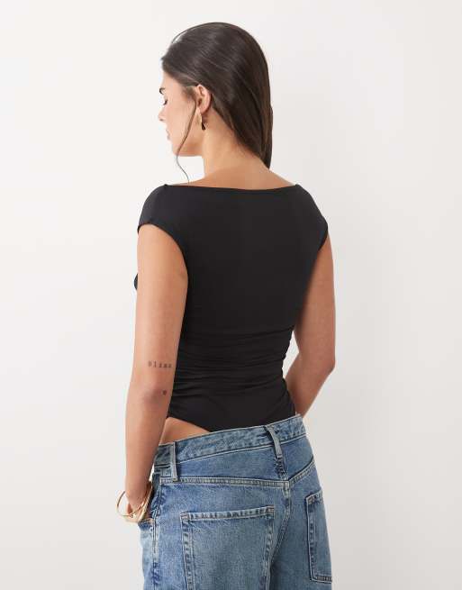 ASOS DESIGN body drappeggiato in poliammide nero, 4 di 4