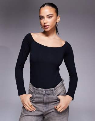 ASOS DESIGN - Body en coton à épaules dénudées - Noir