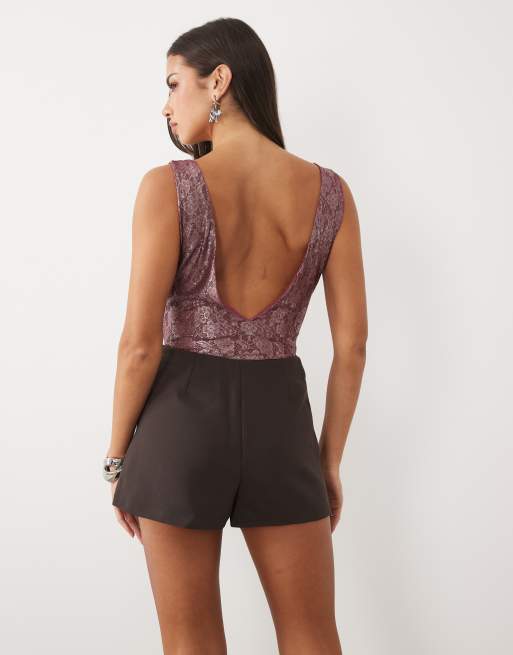 ASOS DESIGN body en dentelle métallisée à décolleté plongeant bordeaux, 4 de 4