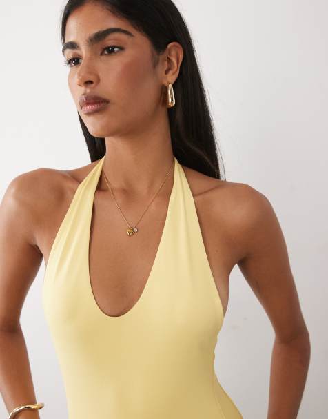 ASOS DESIGN - Body en polyamide à encolure dégagée - Citron - view 1