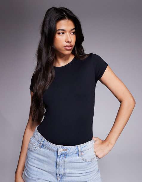 ASOS DESIGN - Body en polyamide près du corps à manches courtes - Noir - view 1
