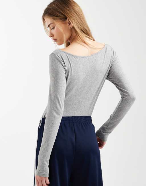 ASOS DESIGN - Body grigio mélange a maniche lunghe attorcigliato sul davanti, 4 di 4