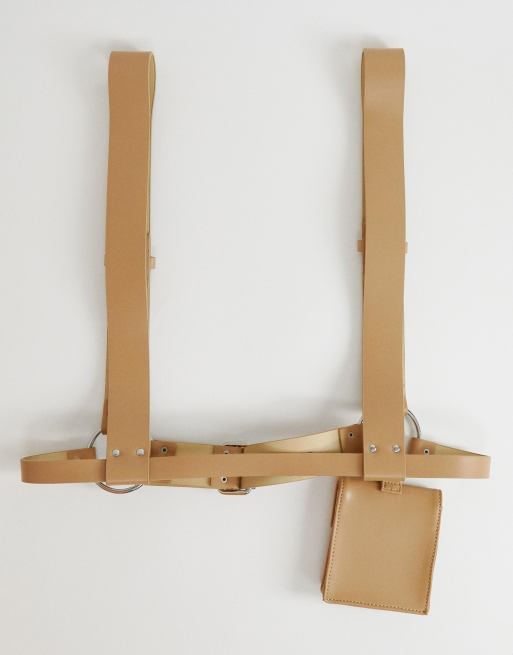 ASOS DESIGN body harness in beige faux leather with mini bag