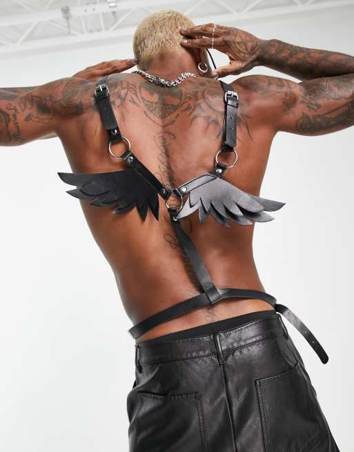 ASOS DESIGN body harness with dark angel wings in black