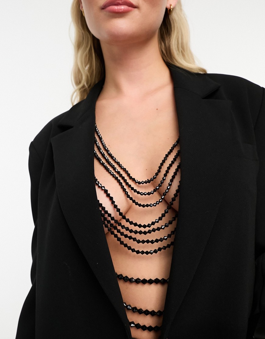 ASOS DESIGN body harness with draped black faceted bead design