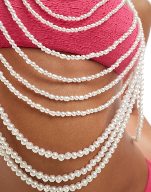 ASOS DESIGN body harness with layered graduated faux freshwater pearl design, 2 of 4