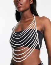 ASOS DESIGN body harness with draped crystal design in silver tone