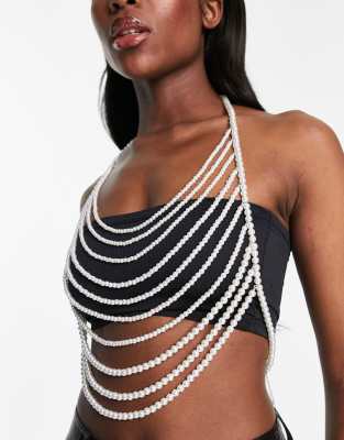 ASOS DESIGN body harness with layered graduated pearl design