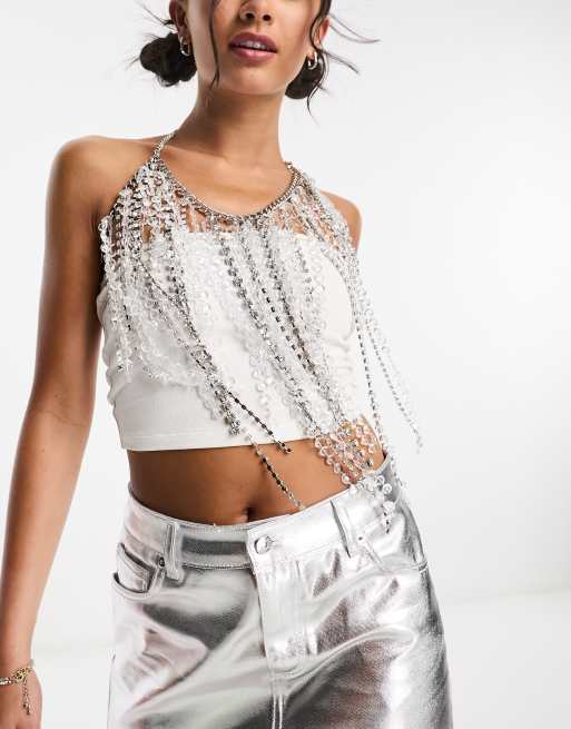 Faux Gem Body Chain Crop Top