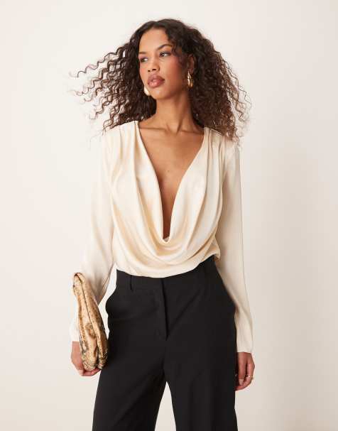 ASOS DESIGN - Body in raso color ostrica con scollo ad anello - view 1