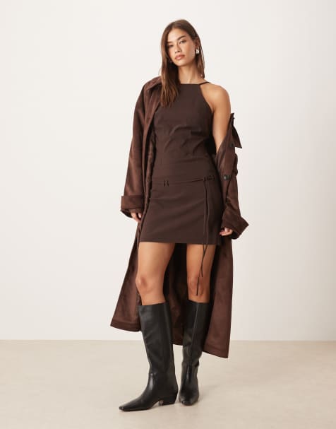 ASOS DESIGN - Body met bandjes en halternek in chocoladebruin - view 1