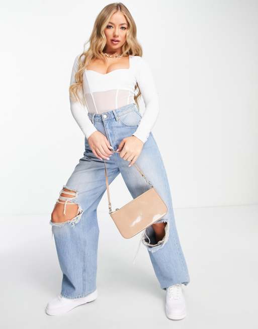 ASOS DESIGN - Body met hartvormige halslijn en korsetdetails in wit, 4 van 4