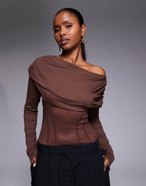 ASOS DESIGN - Body met korset en overslag in chocoladebruin - view 1