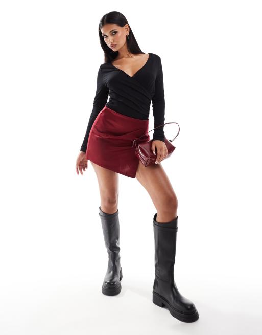 ASOS DESIGN - Body met overslag en lange mouwen in zwart, 3 van 4