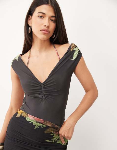 ASOS DESIGN Body mit Blumenmuster in Schwarz - view 1