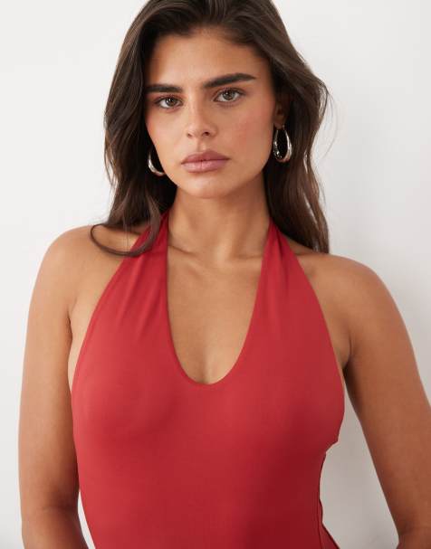 ASOS DESIGN Body mit U-Ausschnitt aus Polyamid in Burgunderrot - view 1