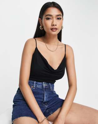 ASOS DESIGN - Body mit Wasserfallausschnitt-Schwarz