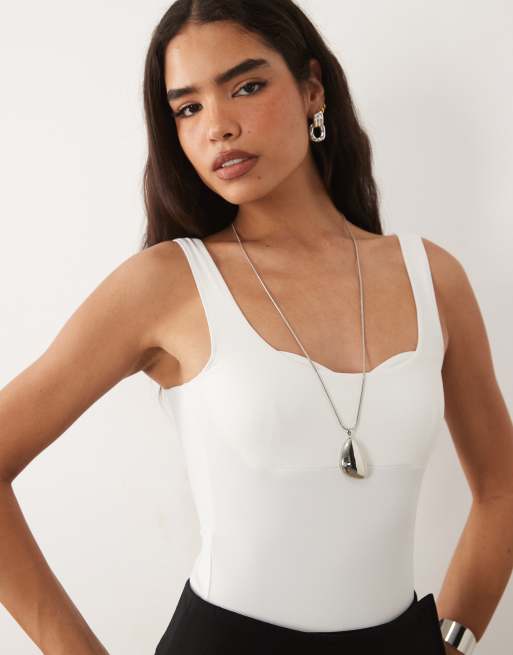 ASOS DESIGN - Body modellante in poliammide bianco, 3 di 4