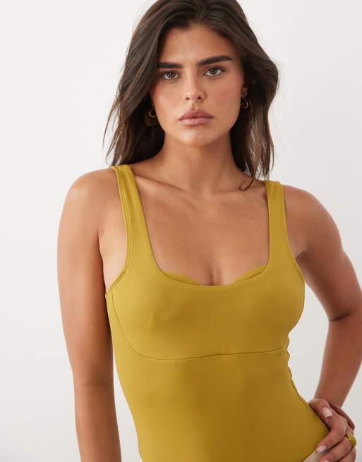 ASOS DESIGN - body moldeador de poliamida en verde oliva, 3 de 4