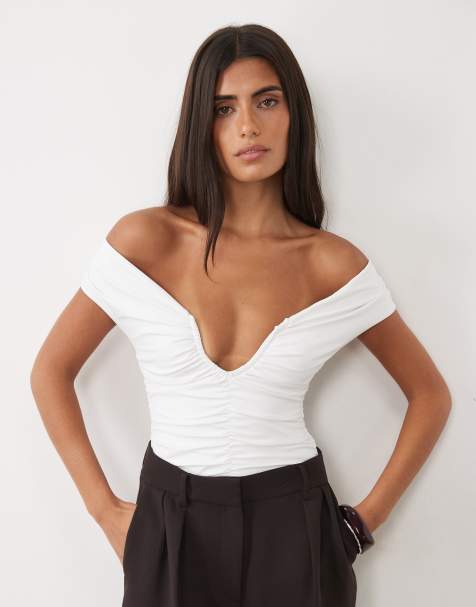 ASOS DESIGN body monospalla con dettaglio a scollo a U in crema - view 1