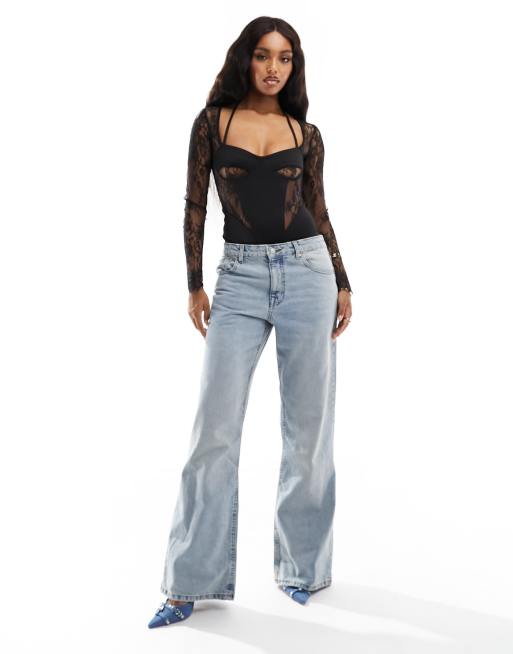ASOS DESIGN - Body nero a corsetto con inserti in pizzo e coprispalle, 3 di 4