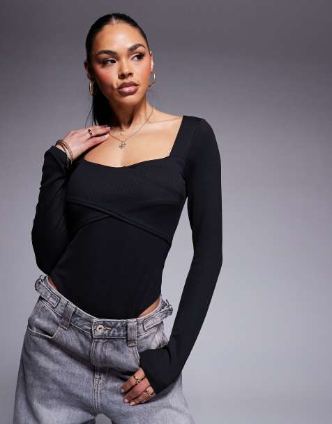 ASOS DESIGN - Body nero incrociato sul davanti - view 1