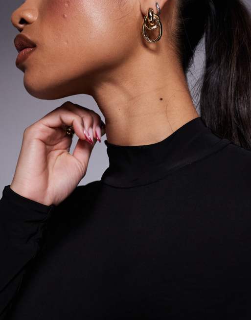 ASOS DESIGN - Body près du corps double épaisseur à manches longues et col montant - Noir, 4 de 4