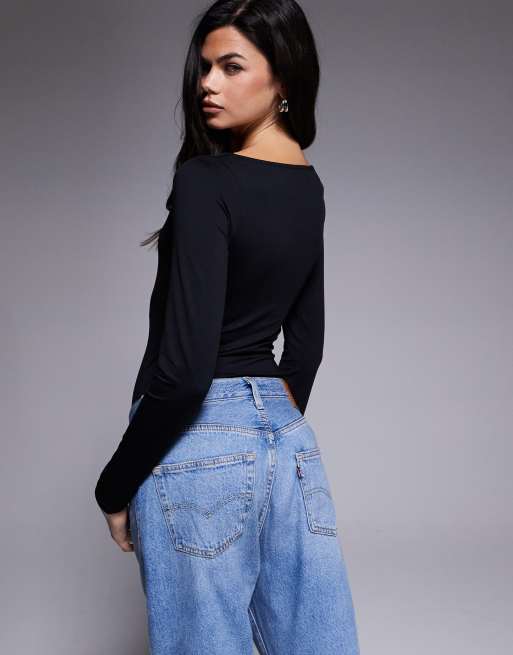  ASOS DESIGN - Body près du corps en polyamide avec manches longues et encolure bateau - Noir, 3 de 4