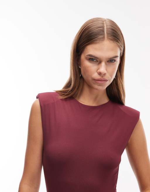 ASOS DESIGN - Body près du corps sans manches à épaulettes - Bordeaux, 3 de 4