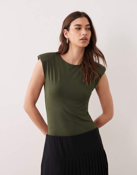 ASOS DESIGN - Body près du corps sans manches à épaulettes - Vert kaki - view 1