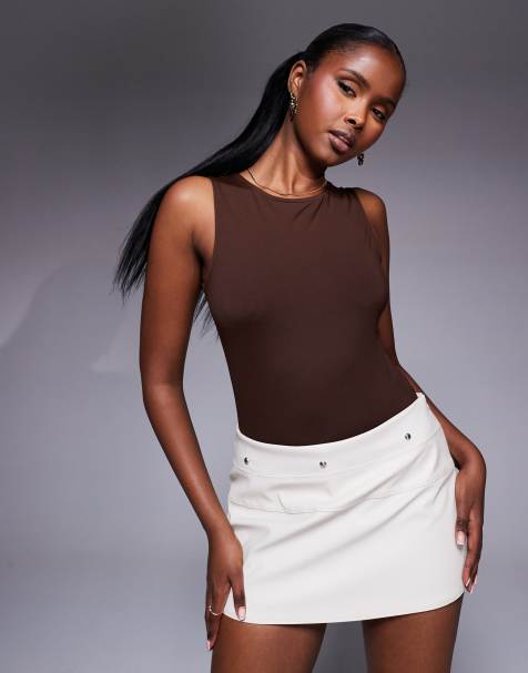 ASOS DESIGN - Body senza maniche in poliammide color cioccolato - view 1