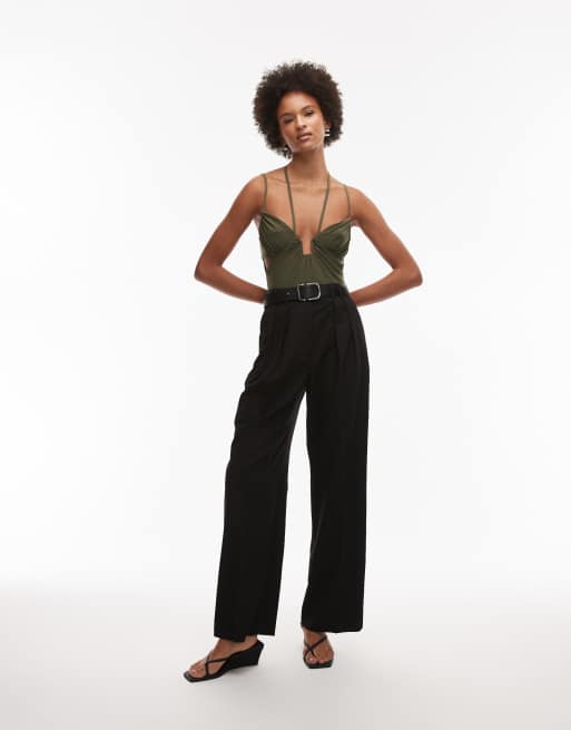 ASOS DESIGN - Body sinuoso con spalline sottili kaki, 3 di 4