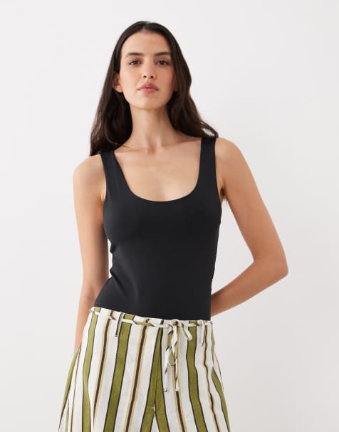 ASOS DESIGN - Body van gladde polyamide met lage ronde hals in zwart - view 1