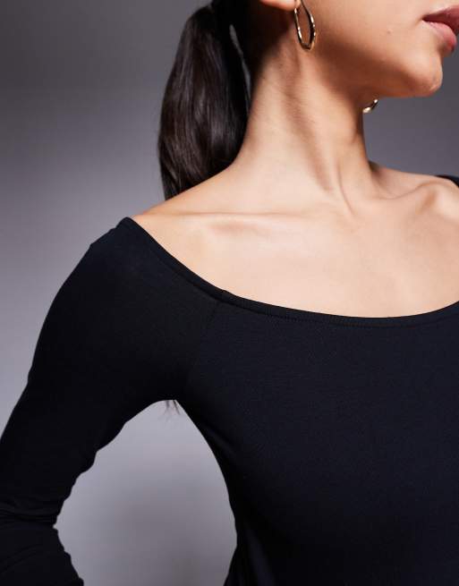 ASOS DESIGN - Body van katoen met blote schouders in zwart, 3 van 4