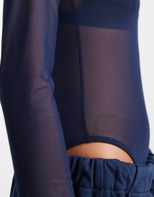 ASOS DESIGN - Body van mesh met super lage ronde hals in marineblauw, 3 van 4