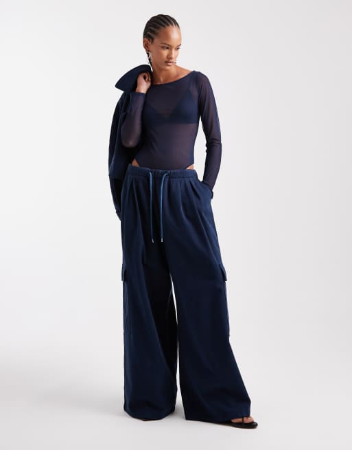 ASOS DESIGN - Body van mesh met super lage ronde hals in marineblauw, 4 van 4