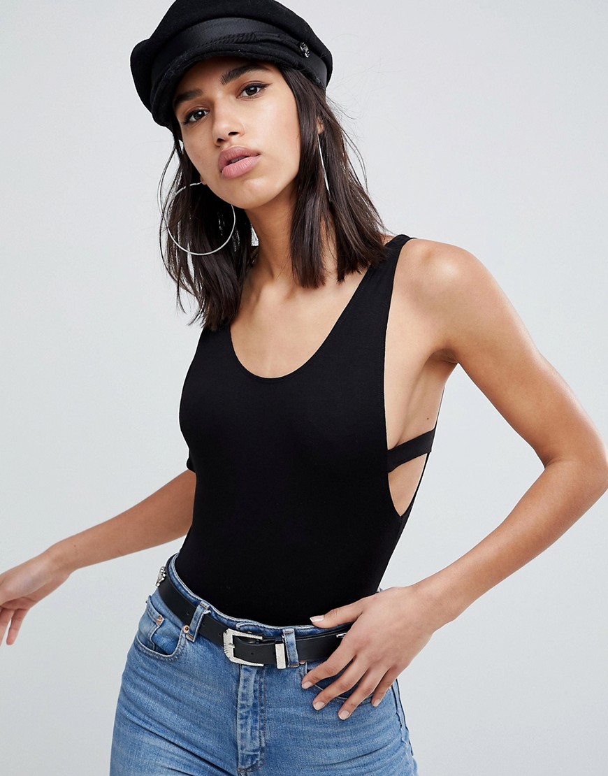 ASOS DESIGN body with high leg and scoop back in black